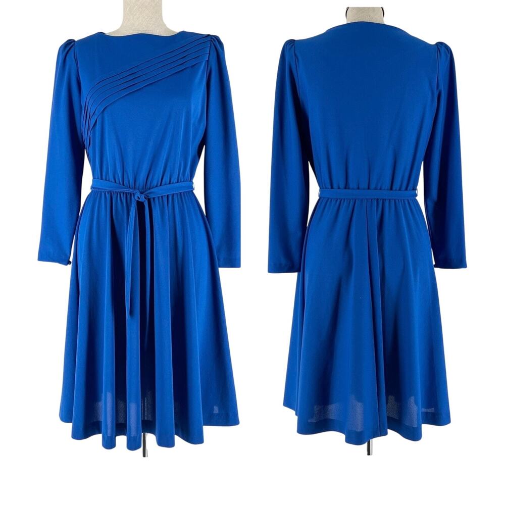 80s blue long sleeve dress Lady Carol Petites New York 1980s vintage